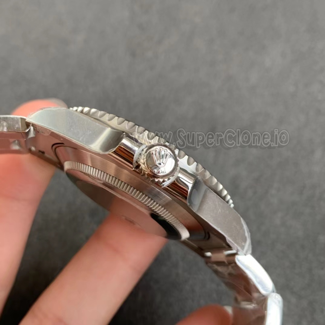 Rolex Submariner Crown Detail Close-up of the triplock crown assembly showing structural knurling and O-ring gaskets