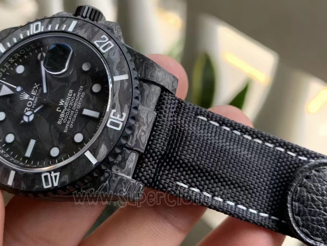 Flank view of the carbon crown guards and custom tactical strap integration