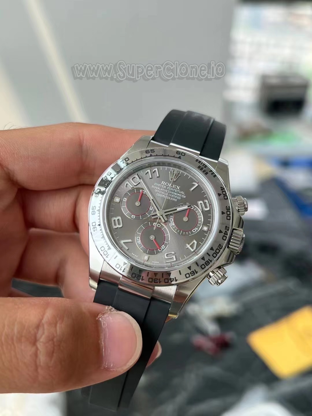 Clean Factory Sunray Gray Dial and Red Subdial Accents