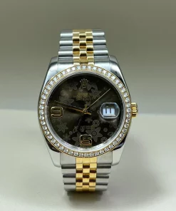 Superclone Rolex Datejust 116243 Antique Bronze Floral Dial Two-Tone Diamond Bezel