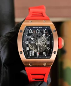 Superclone Richard Mille RM010 Rose Gold Skeleton Dial Red Rubber Strap 49mm