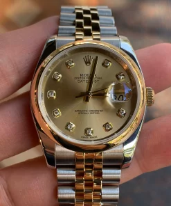 Superclone Rolex Datejust 116203 Champagne Dial Diamond Markers Jubilee