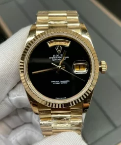 Rolex 118238 Superclone Yellow Gold Day-Date with Black Dial and Modified 2836 Movement