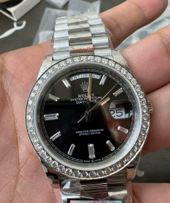 Rolex Day-Date 228349RBR Platinum with Black Dial Diamond Bezel 40mm QF Factory