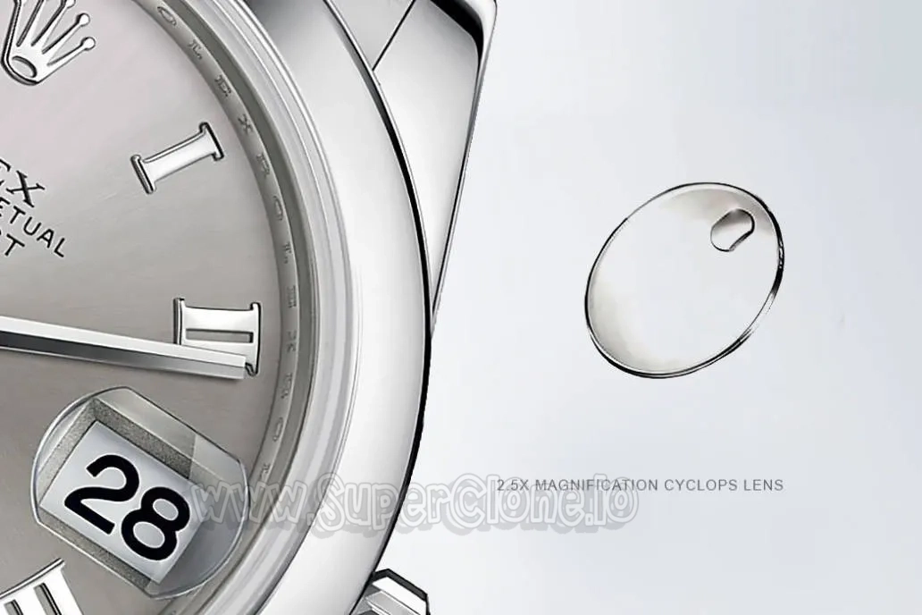 2.5x magnification Cyclops lens on Rolex replica watch date window, enhancing readability and mimicking genuine sapphire crystal features.
